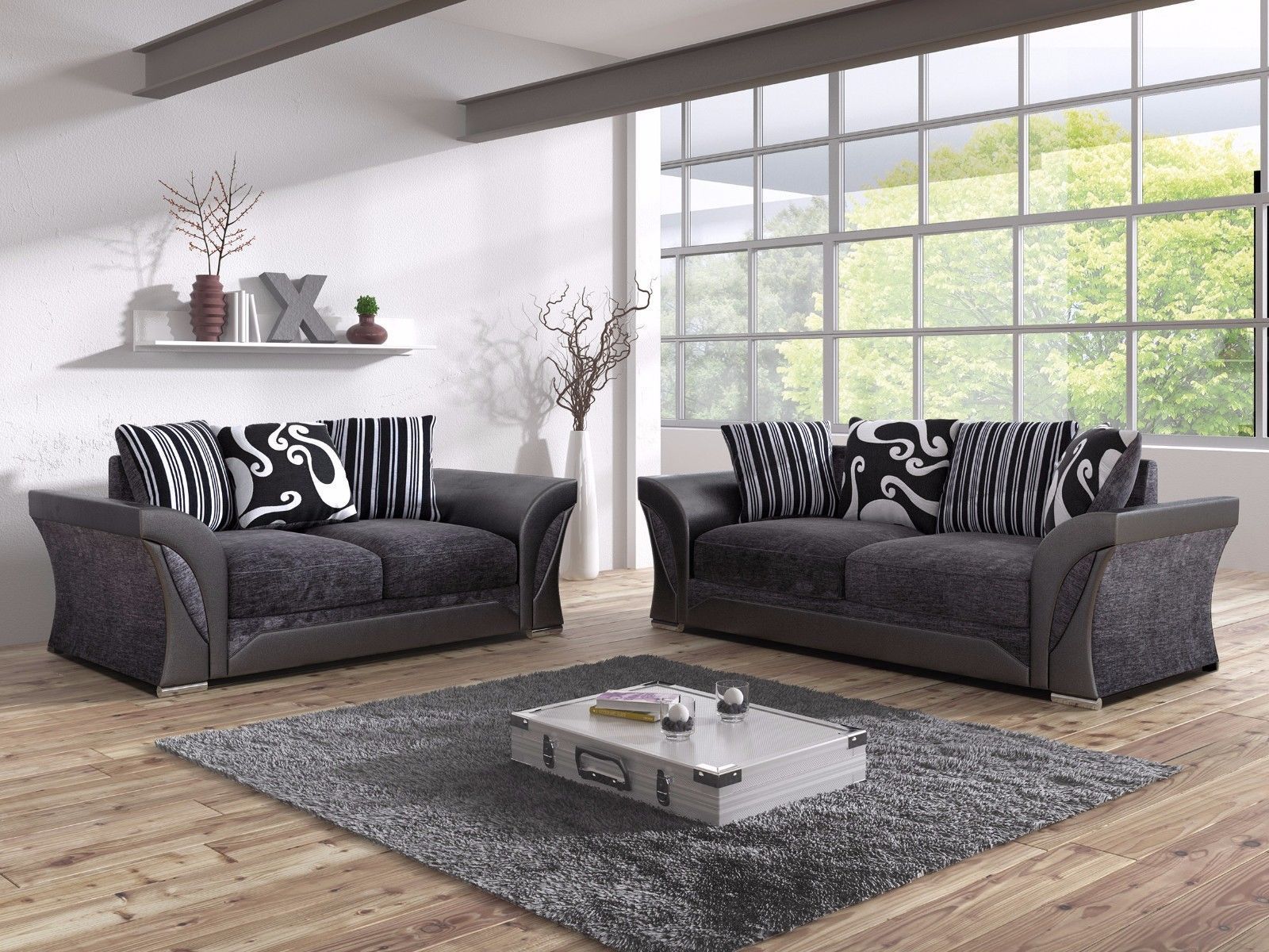 shannon black fabric 32 seater living room sofa set