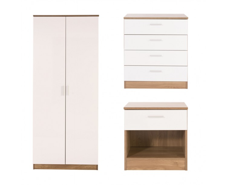 Ottawa White Oak Set Of 2 Door Wardrobe 4 Drawer Chest Bedside