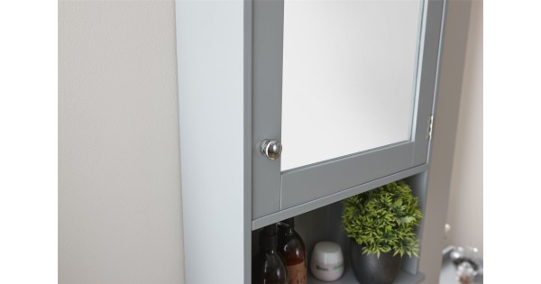 Modern Colonial Grey Bathroom Mirrored Door Cabinet With Shelf 7596