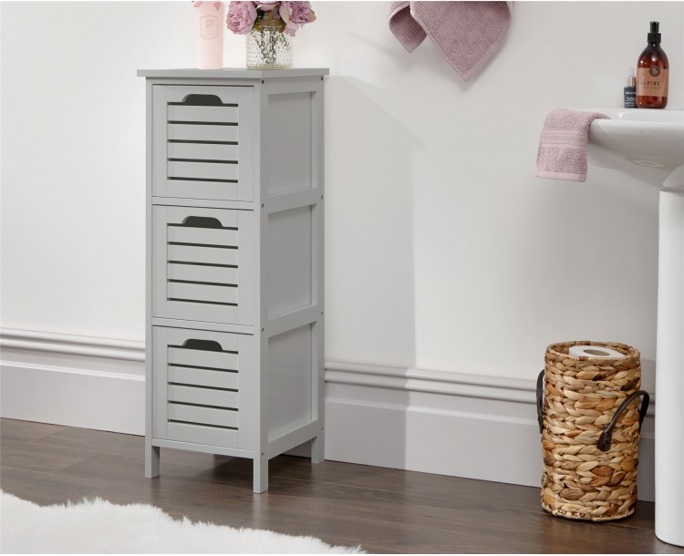 Grey Bergen Scandinavian 3 Drawer Slim Occasional Storage Unit