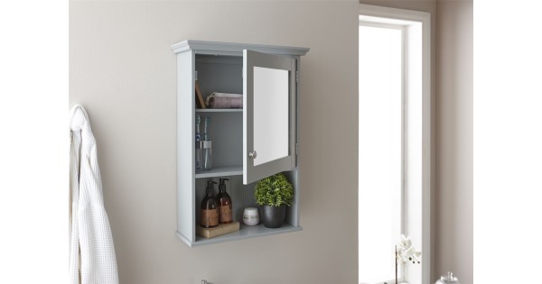 Modern Colonial Grey Bathroom Mirrored Door Cabinet With Shelf 3512