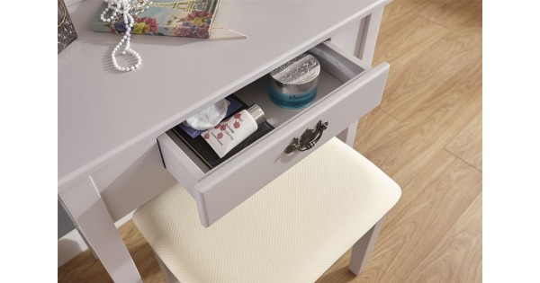 Grey Shaker Style Dressing Table with Mirror Drawer and Stool