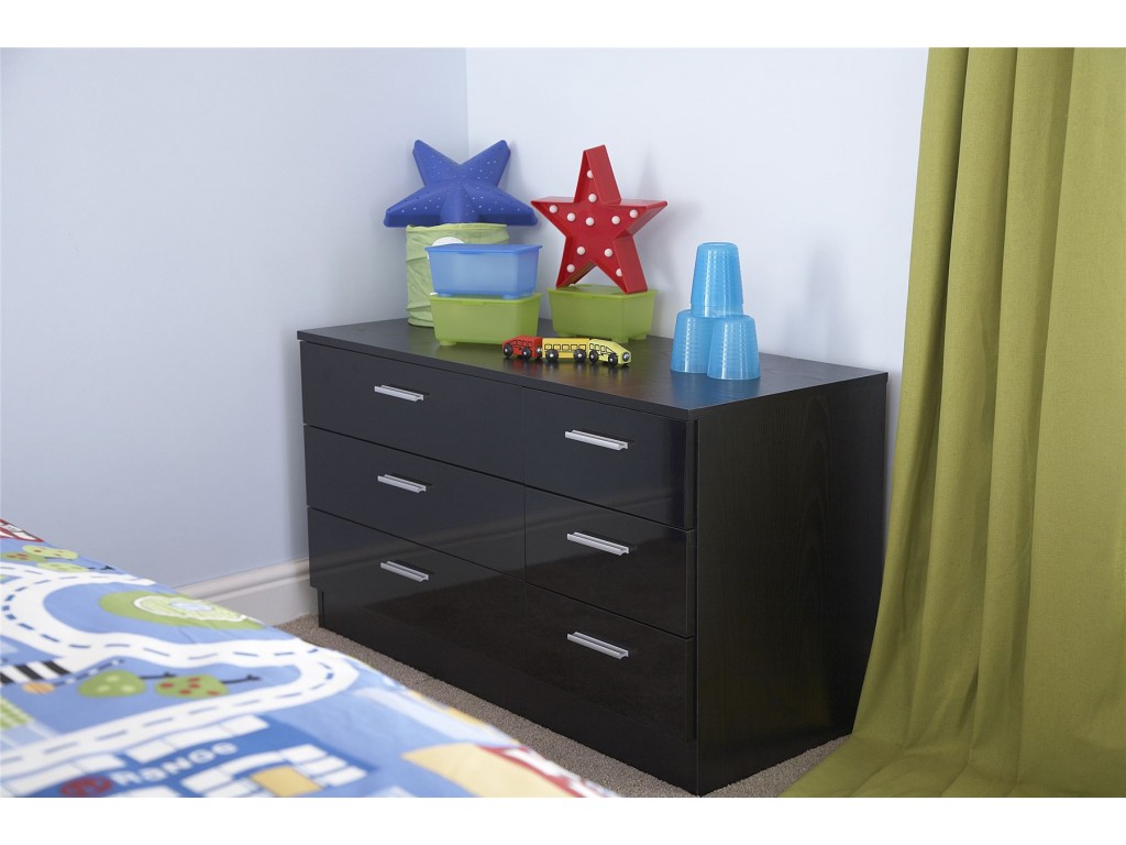 High Gloss Black Ottawa 3 3 Drawer Bedroom Chest Storage