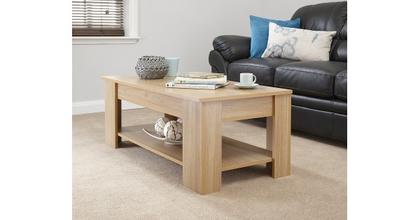 Julie Living Room Lift Up Top Storage Coffee Table in Oak Finish