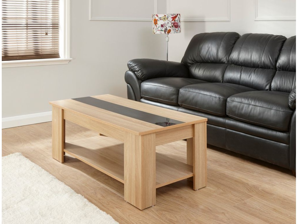 Living Room Oak Lift Up Coffee Table with Black High Gloss ...
