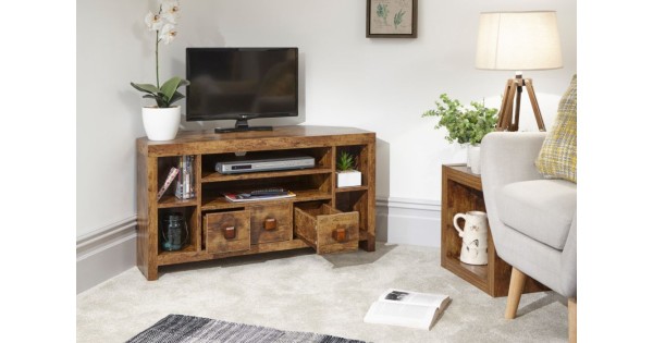 Jakarta Mango 3 Drawers 3 Shelves Living Room Corner Tv Unit