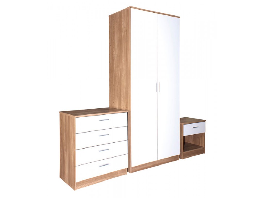 White Oak Veneer Madrid High Gloss 3 Piece Bedroom Collection