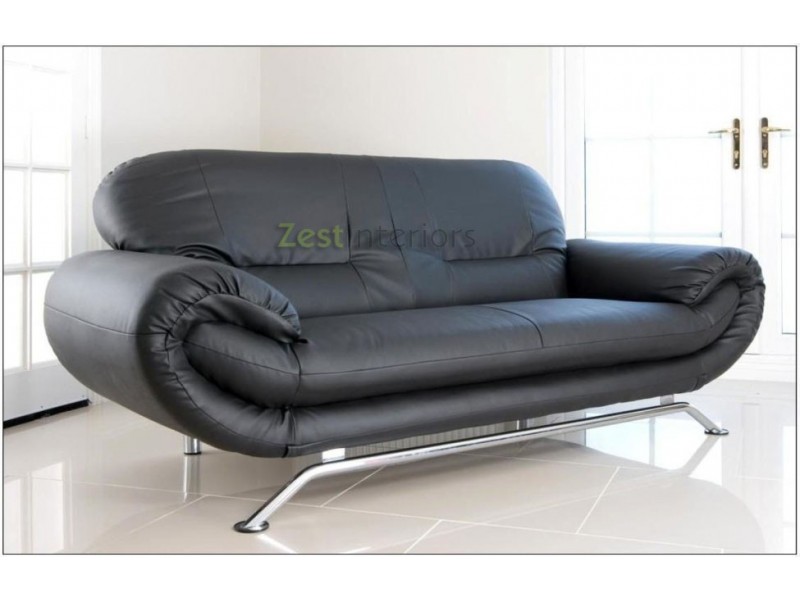 modern 2 seater black leather sofa