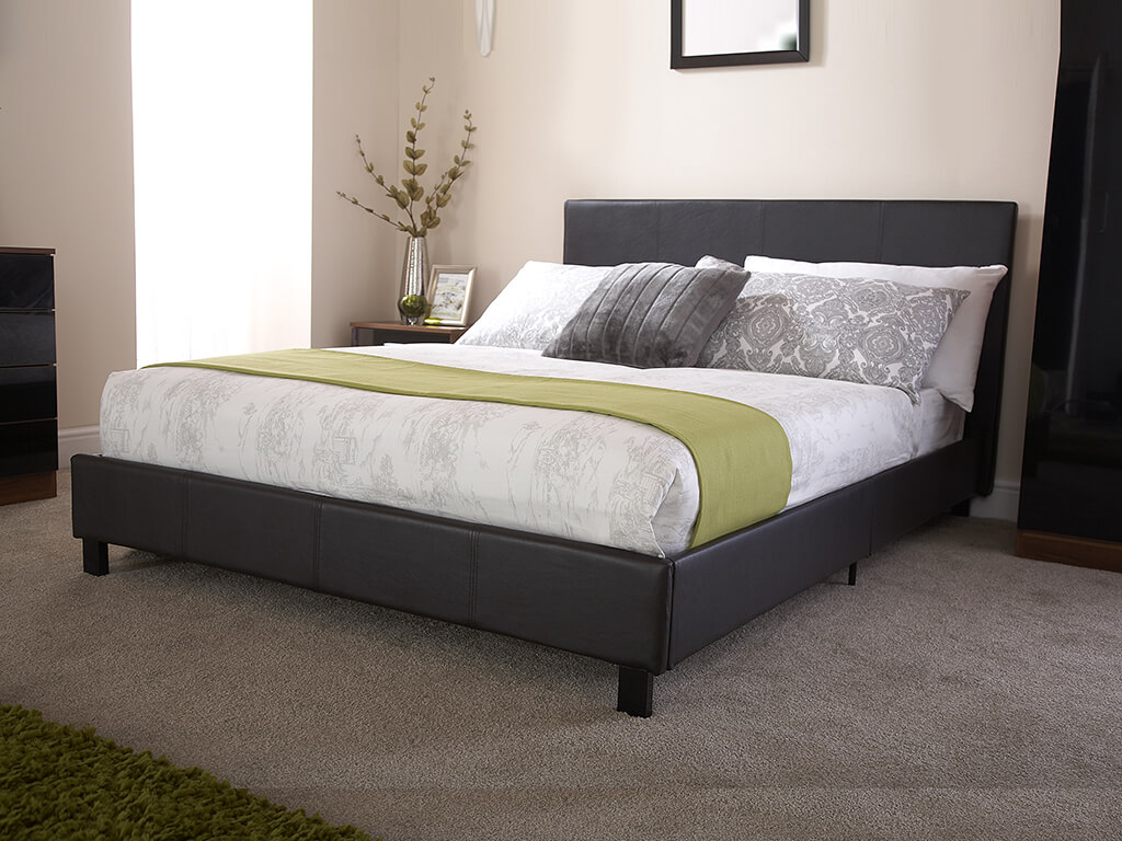 Seattle Faux Leather Bed In All Sizes Black White