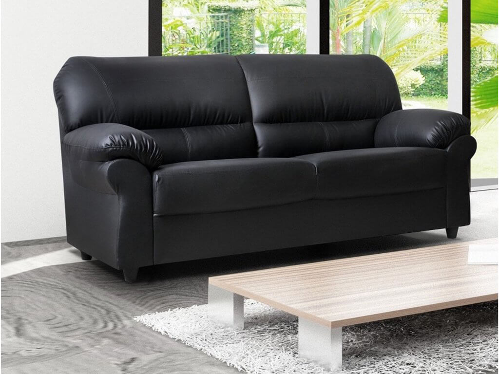 3 seater black leather sofa bed